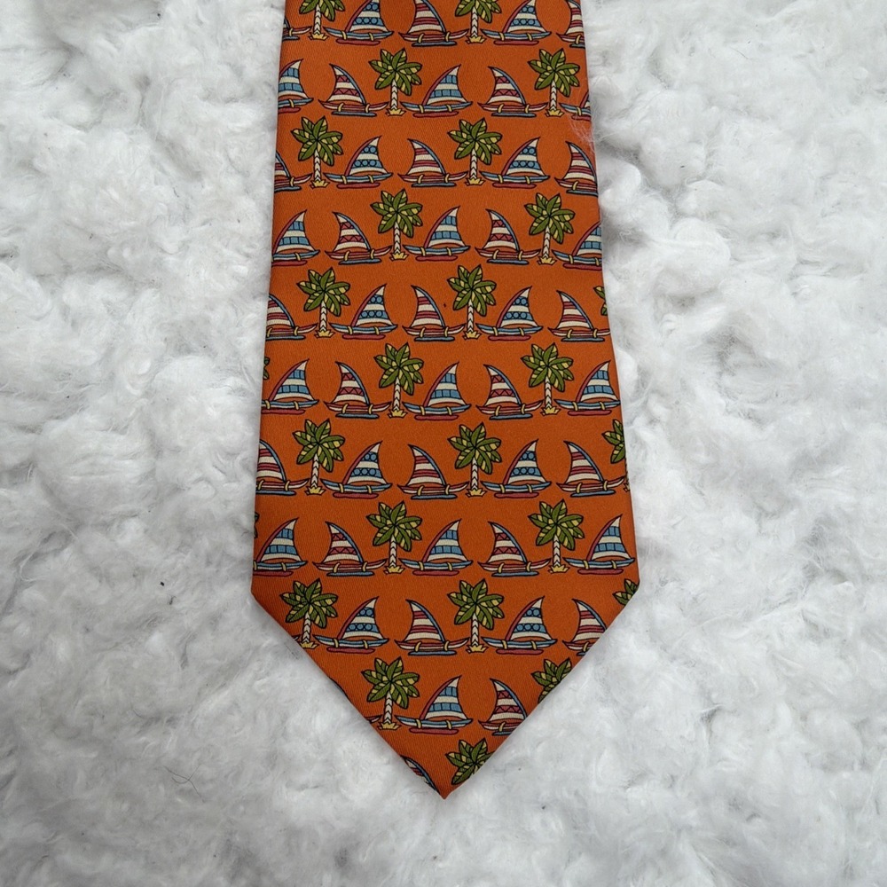 SALVATORE FERRAGAMO Silk Tie Sailboat Beach Nautical Colorful Made Italy Rare!! - Picture 2 of 8